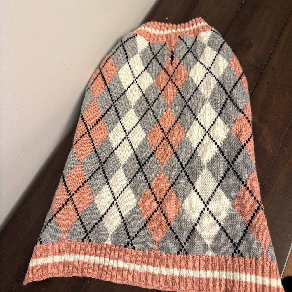 Argyle Dog Sweater - Pink, Gray, and White